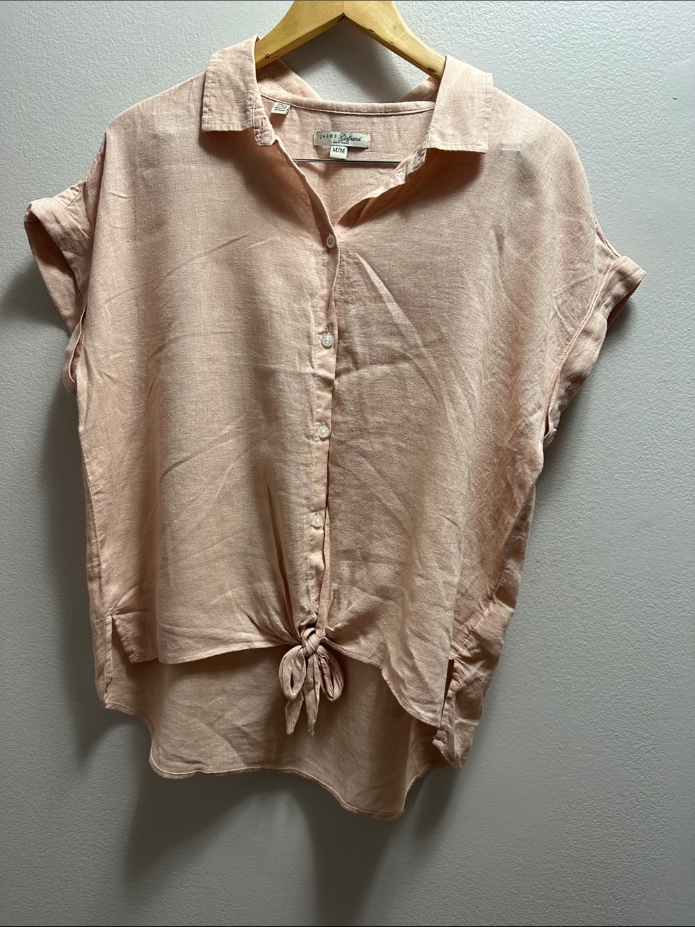 JACHS Girlfriend Linen Blend Tie Front Shirt Blush Pink M